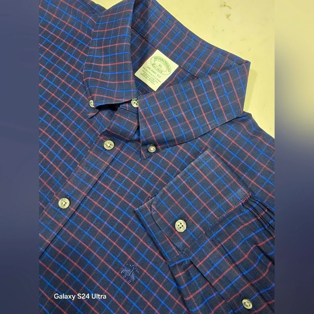 NWOT Brooks Brothers MILANO‎ Non-Iron Stretch Plaid Long Sleeve Butyon Down XL